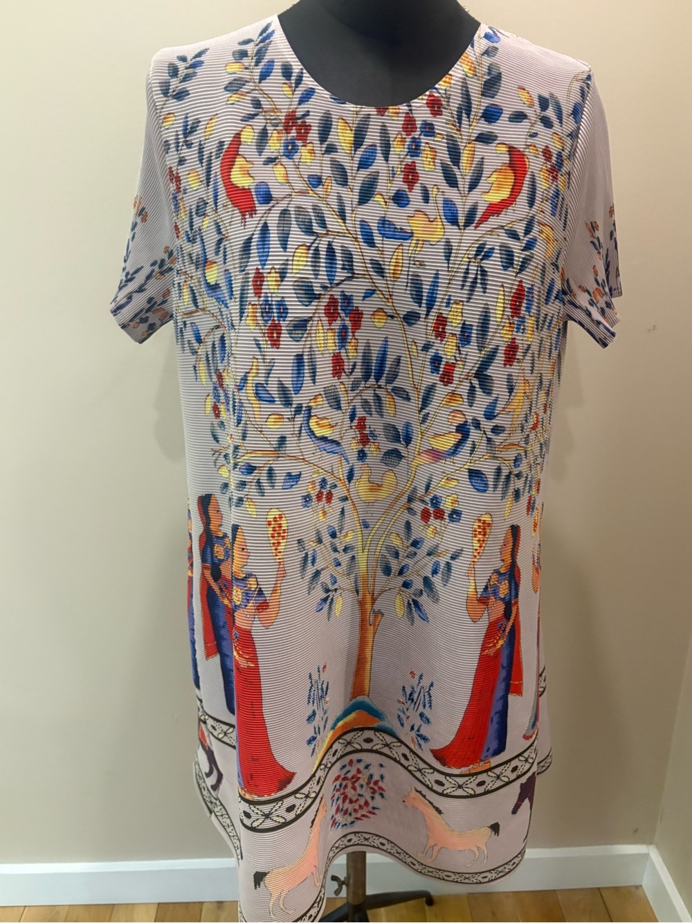 Brand new Printed Short-Sleeve pleated Tunic Top / dress Multicolor